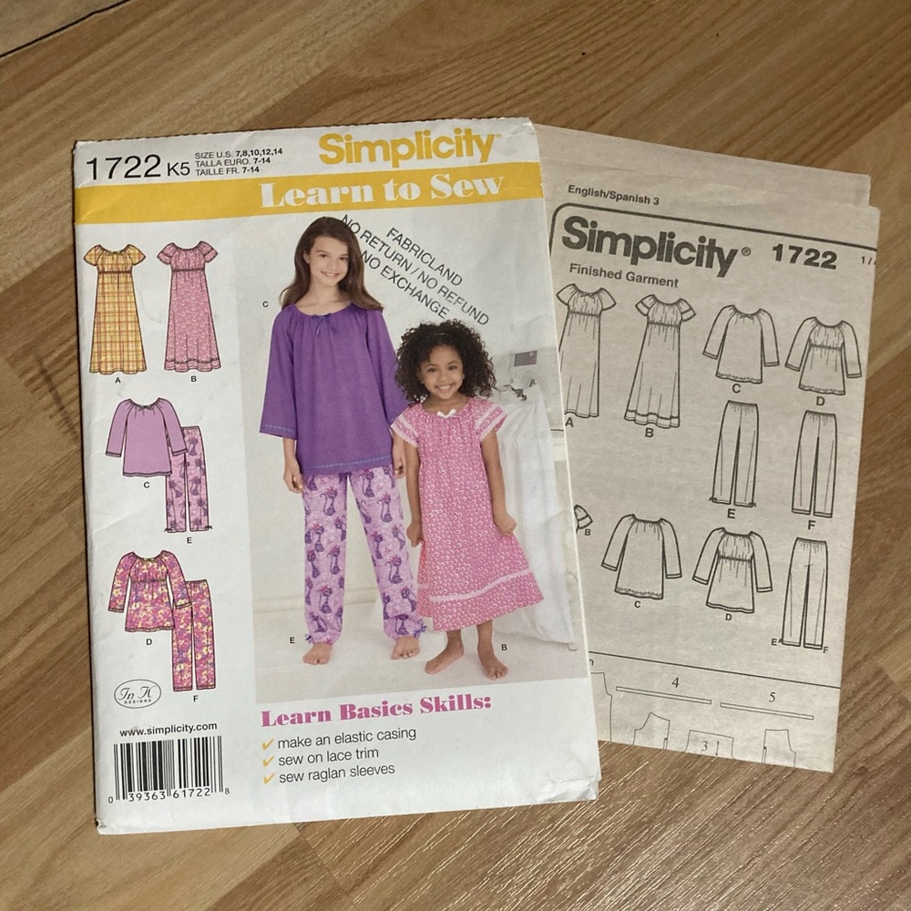 Simplicity 1722 Childs Lounge Dress, Top, Pants